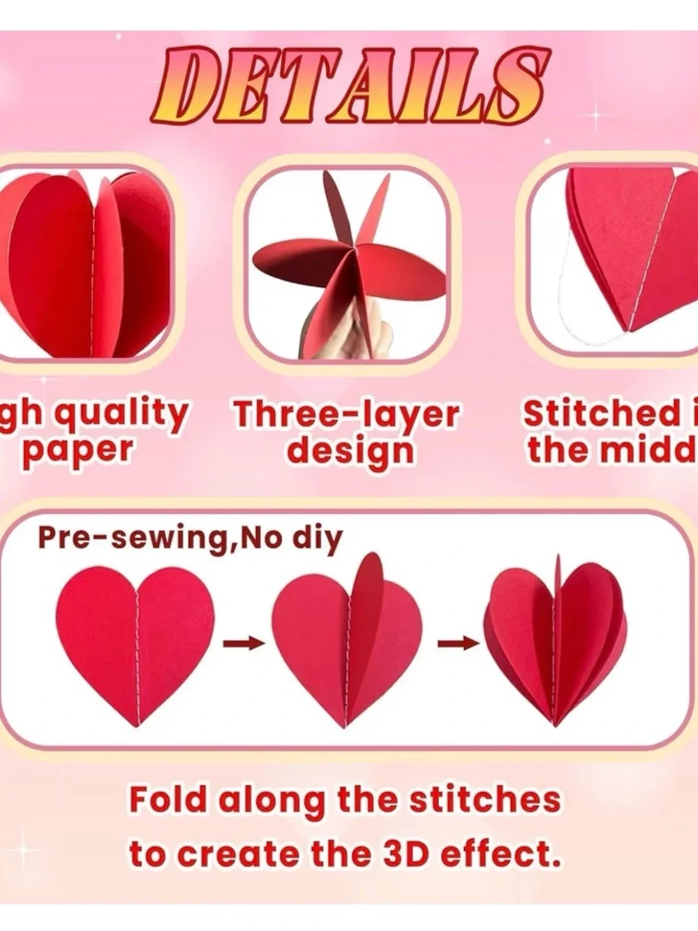 5/$25 Amazon 3D Heart Garland - Valentine Party Hanging Decor (6 Pack)